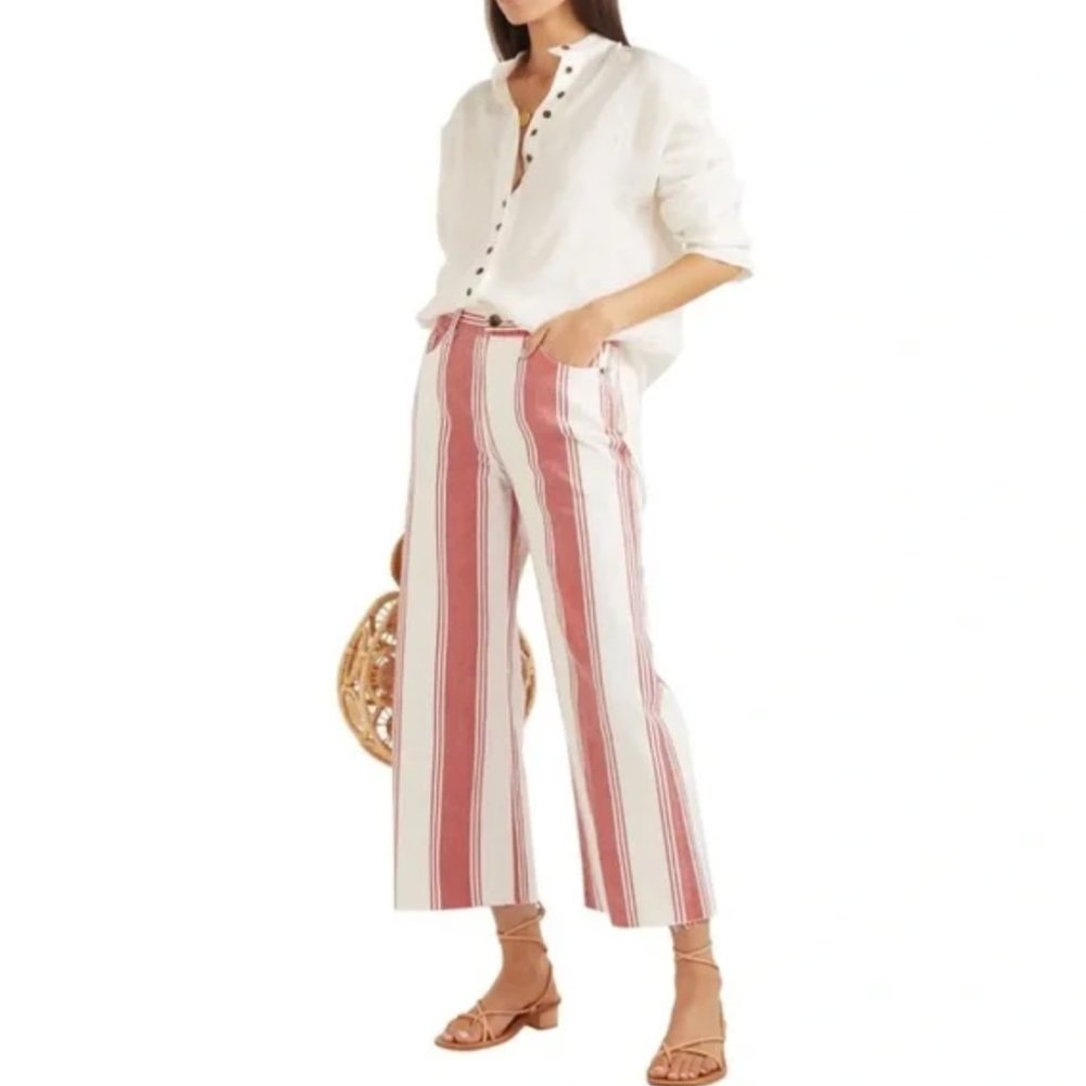 FRAME Le Crop Mini Boot Jeans, Red and White Stripe Denim, Size 28. New w Tags